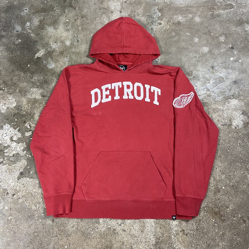 '47 Detroit Red Wings Sweatshirt Size Large Red Fleece Pullover Hoodie Hockey